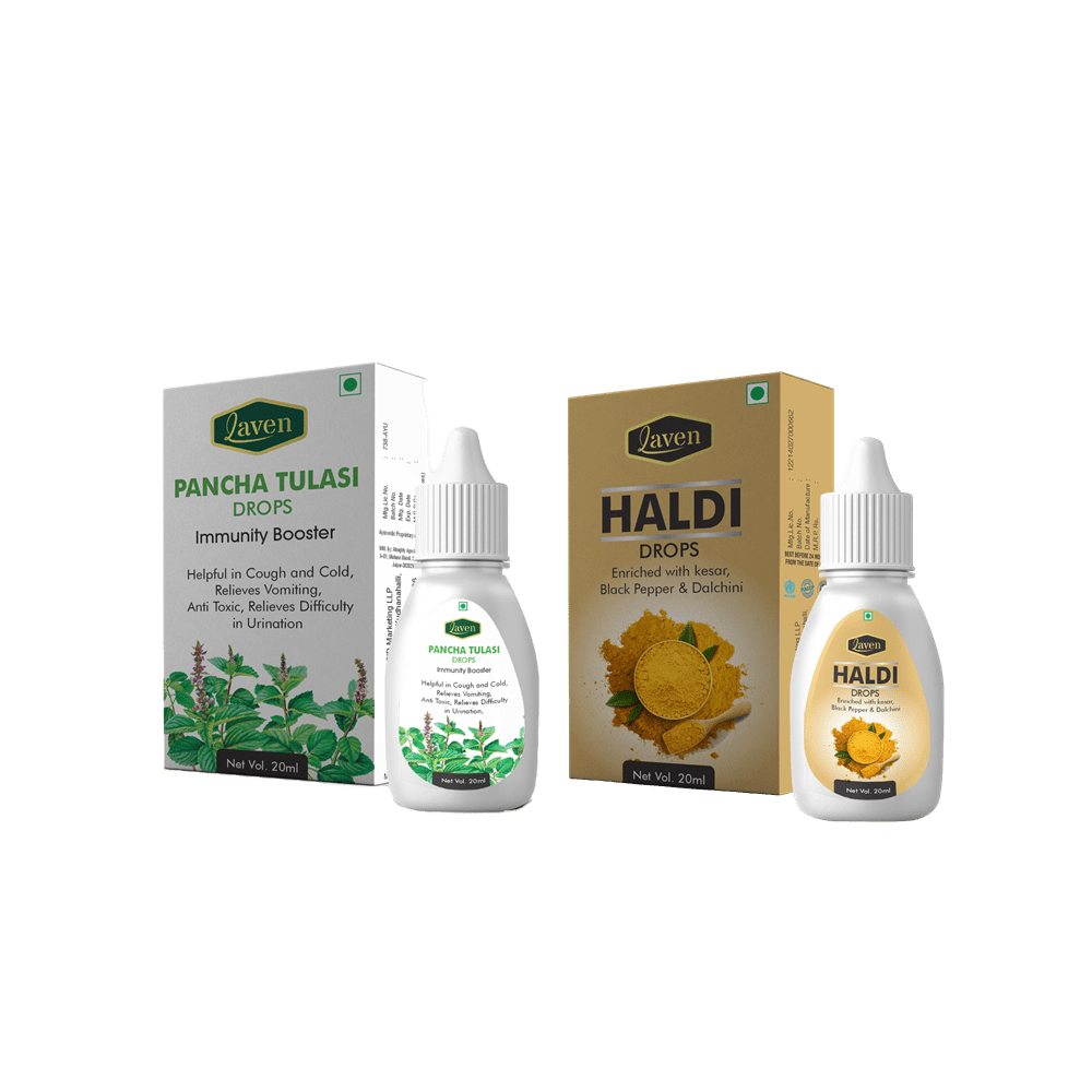 Laven Herbal Drops Combo Pack - Pancha Tulasi +Haldi Drops (20 ml+20 ml)