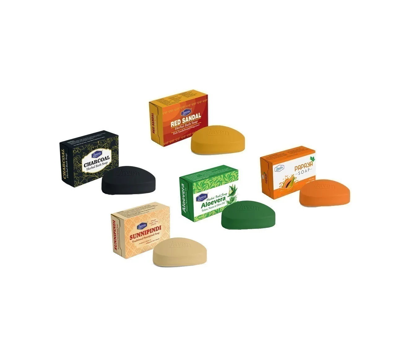 Laven Soaps Combo Pack - 5 Soaps [Alovera+Charcol+Papaya+Red Sandal+Sunnipindi]