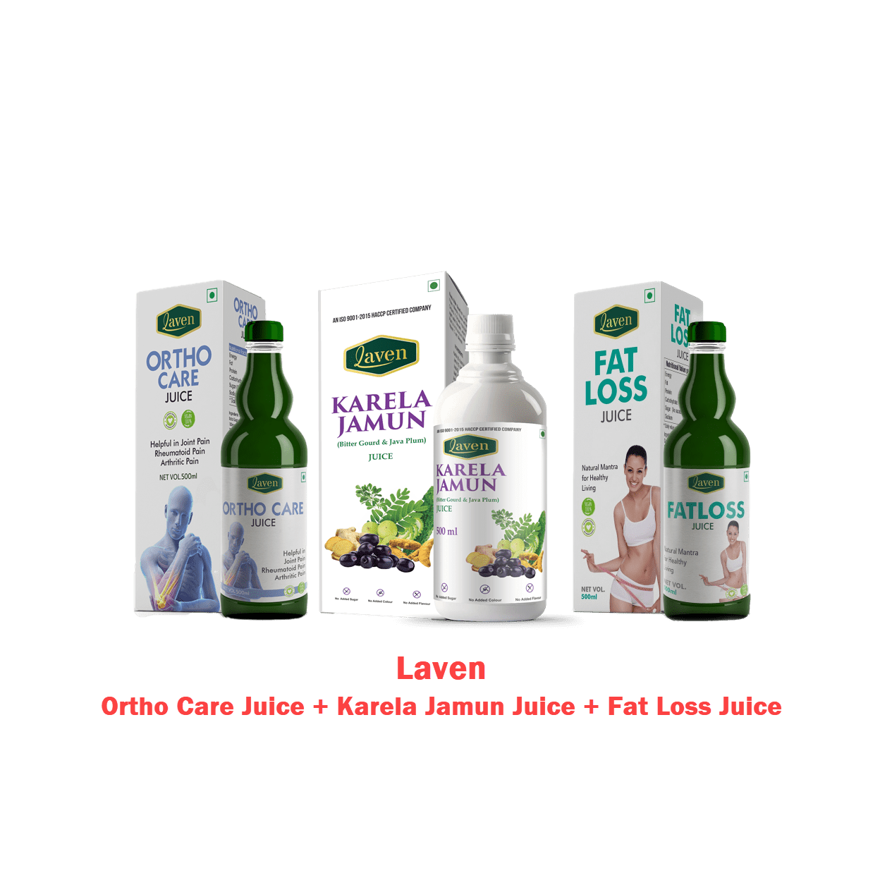 Laven Wellness Care Juice Combo Pack - Set of Karela Jamun Juice + Ortho Care Juice + Fat Loss Juice Pic